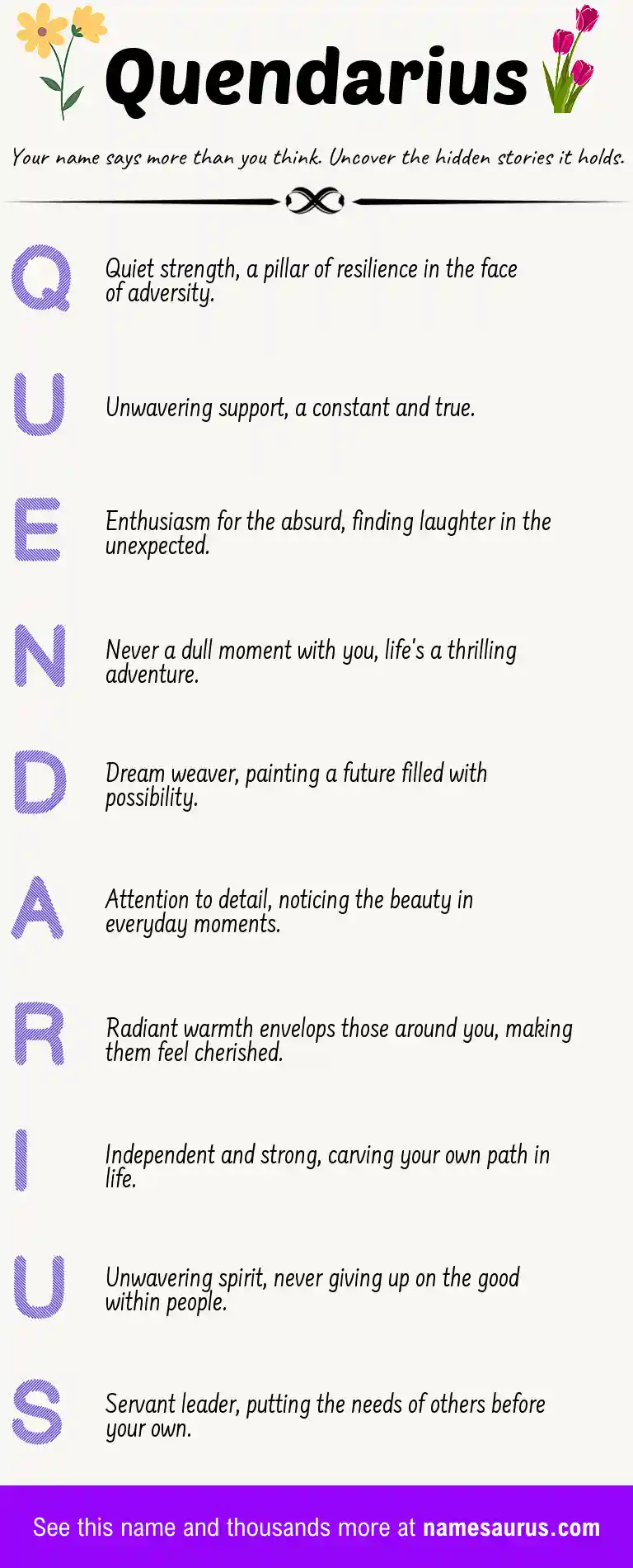 Acrostic poem about Quendarius.