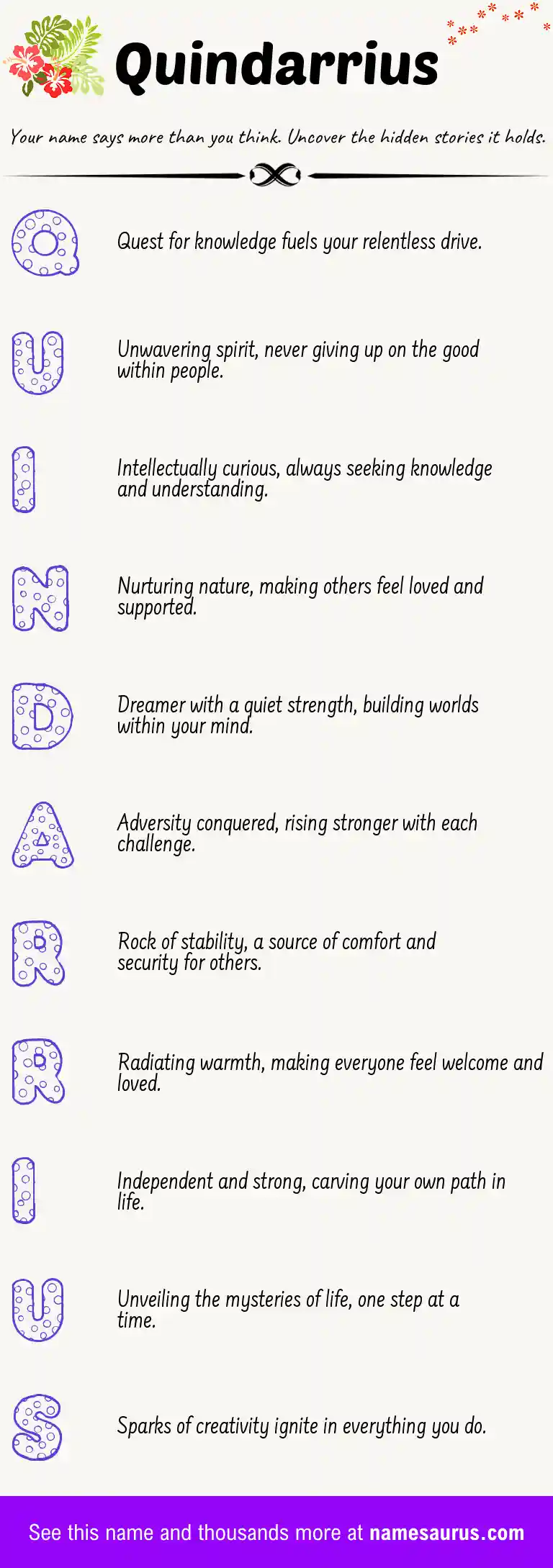 Acrostic poem about Quindarrius.