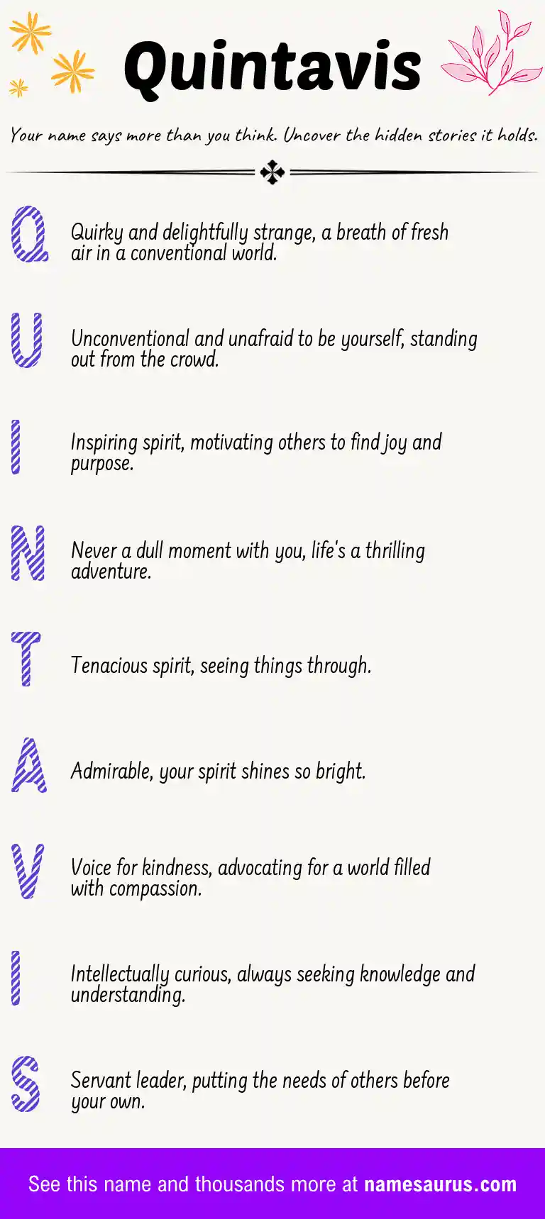 Acrostic poem about Quintavis.