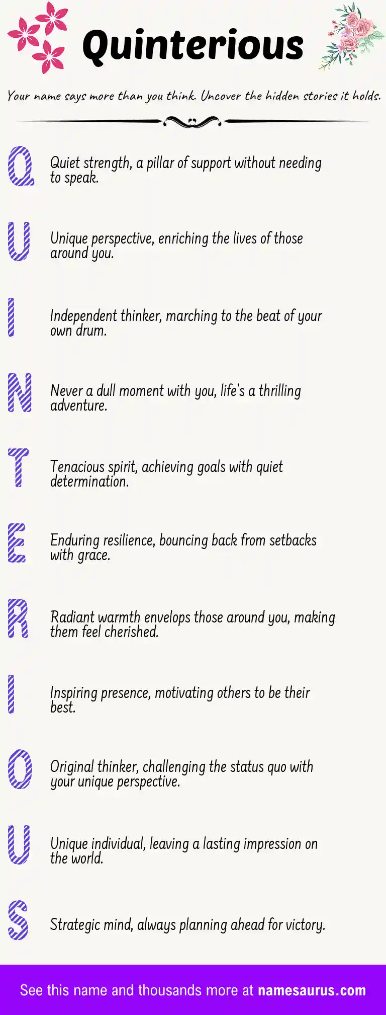 Acrostic poem about Quinterious.