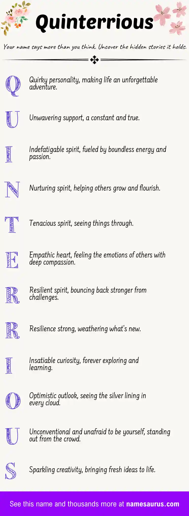Acrostic poem about Quinterrious.