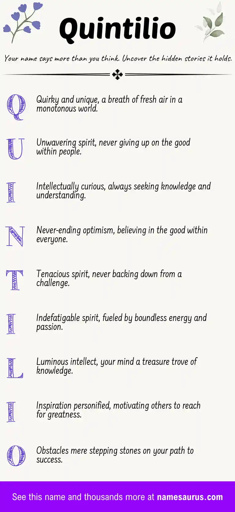 Acrostic poem about Quintilio.