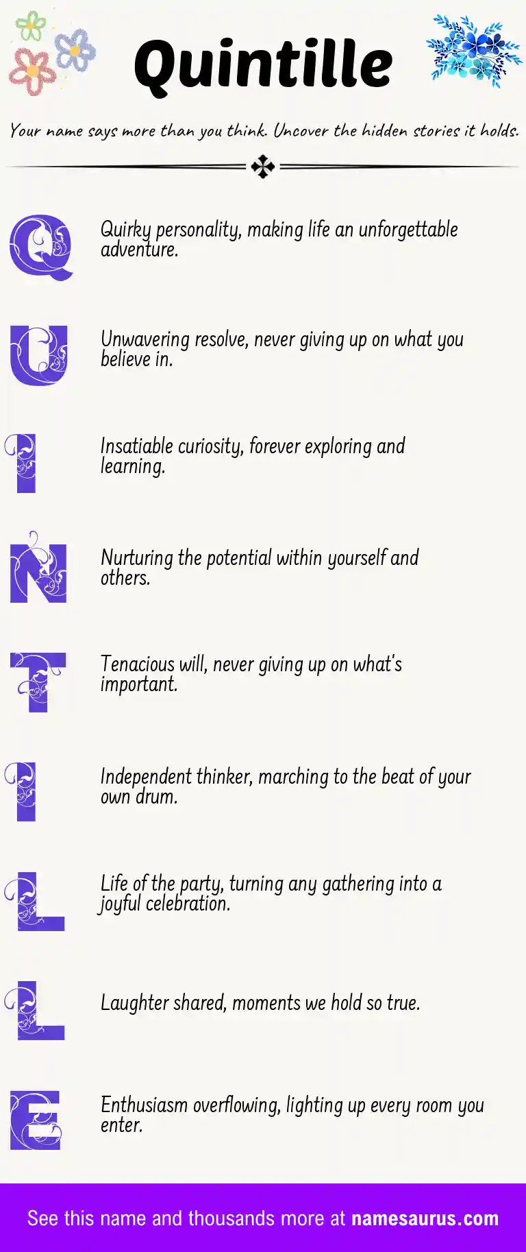 Acrostic poem about Quintille.