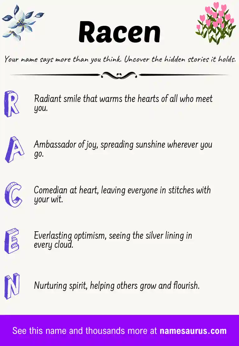 Acrostic poem about Racen.