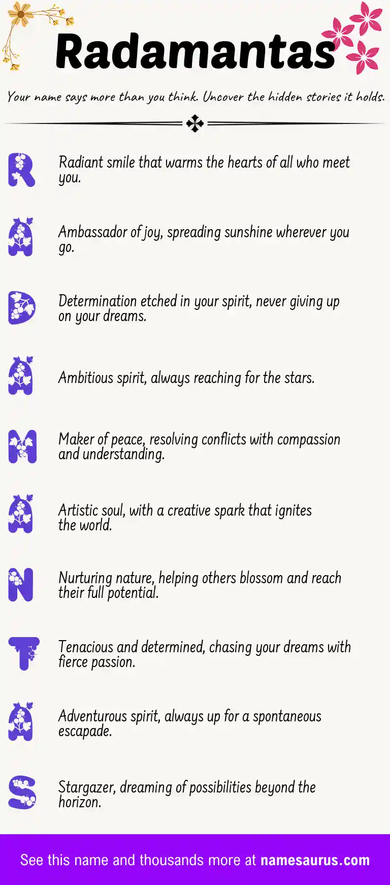 Acrostic poem about Radamantas.