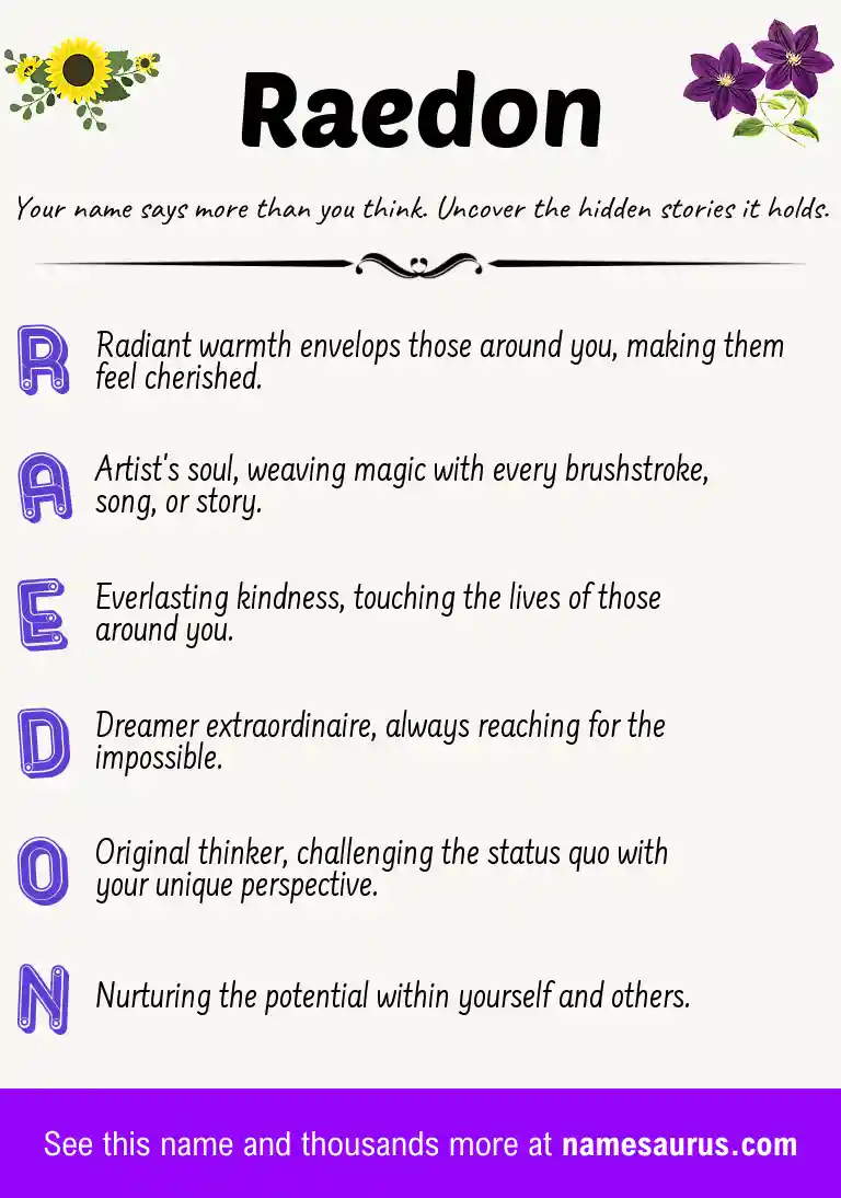 Acrostic poem about Raedon.