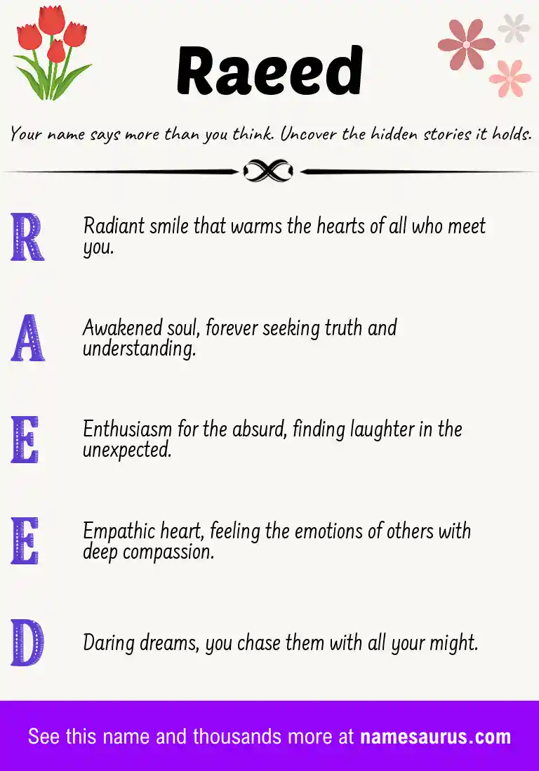 Acrostic poem about Raeed.