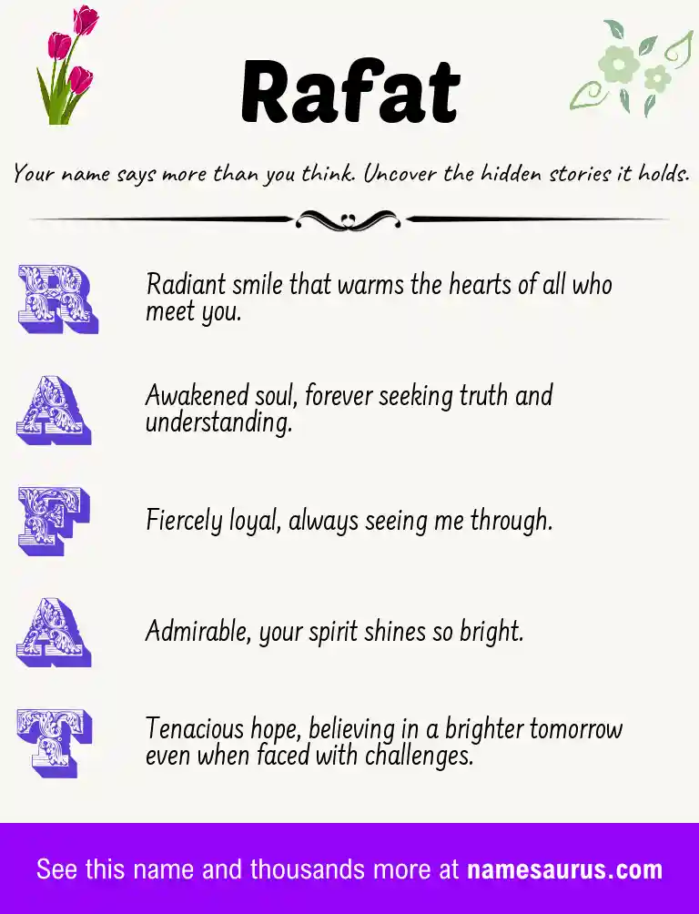 Acrostic poem about Rafat.