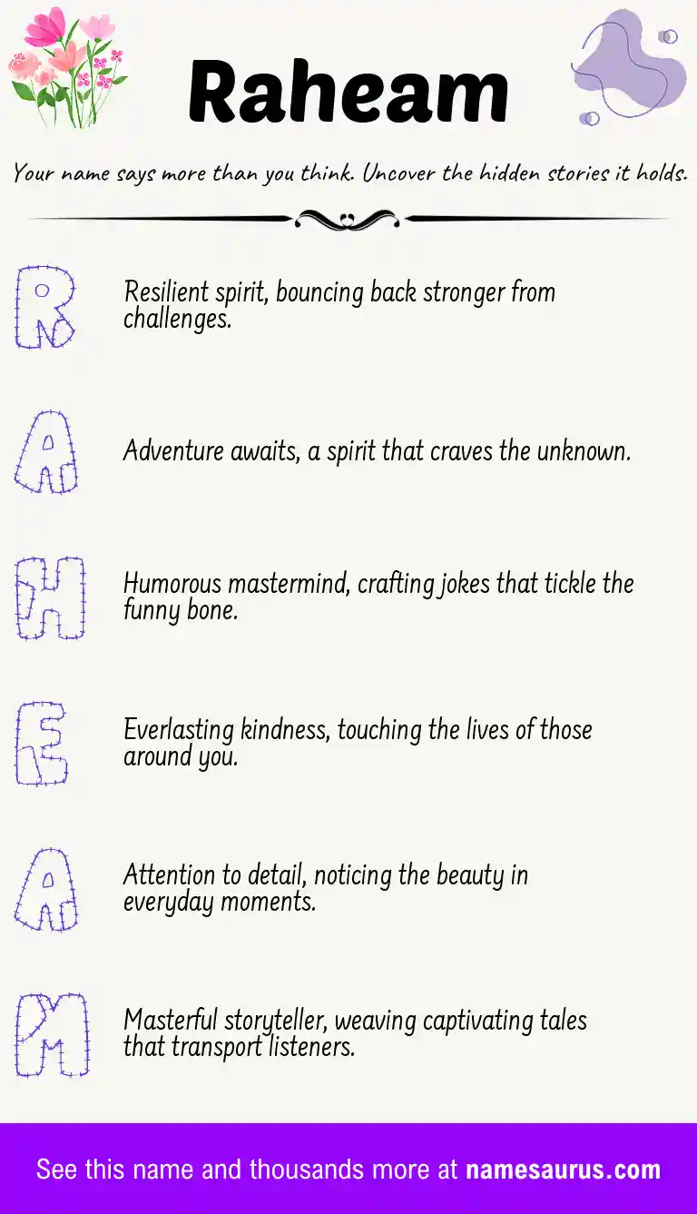 Acrostic poem about Raheam.