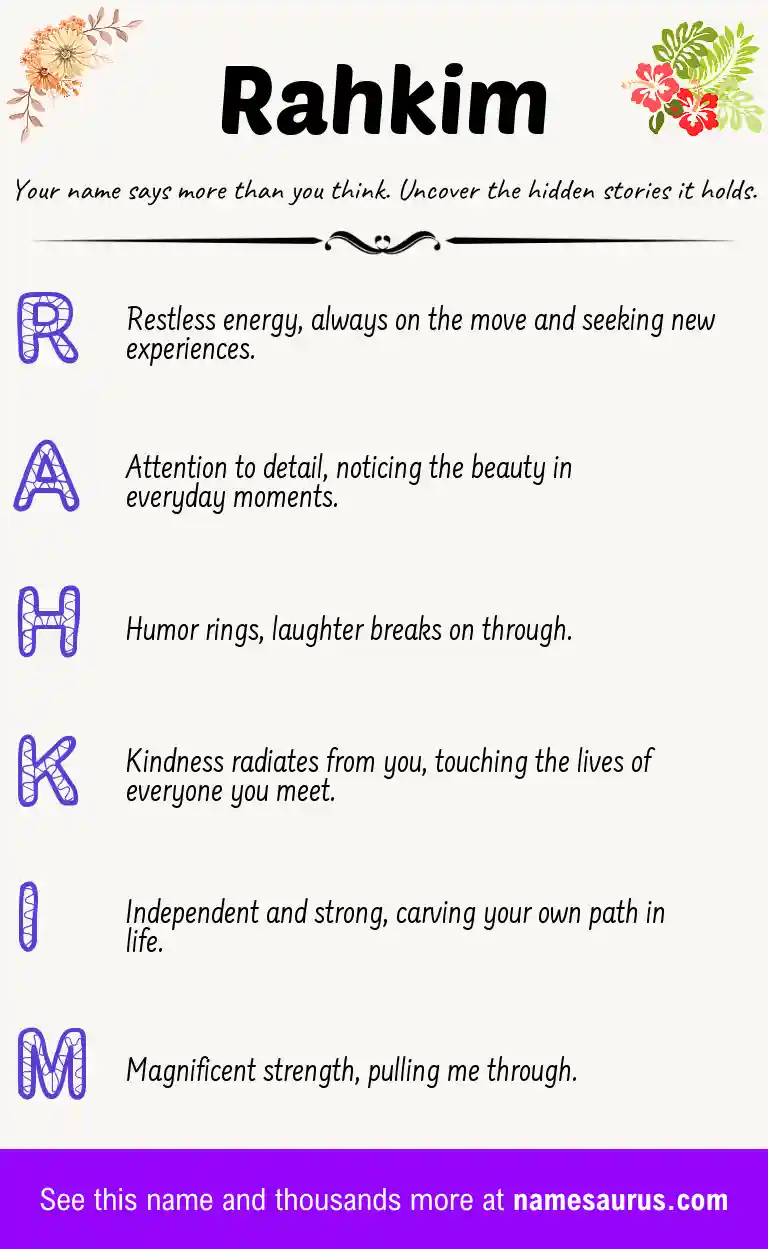 Acrostic poem about Rahkim.