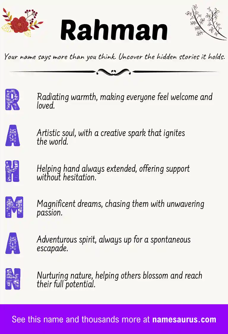 Acrostic poem about Rahman.