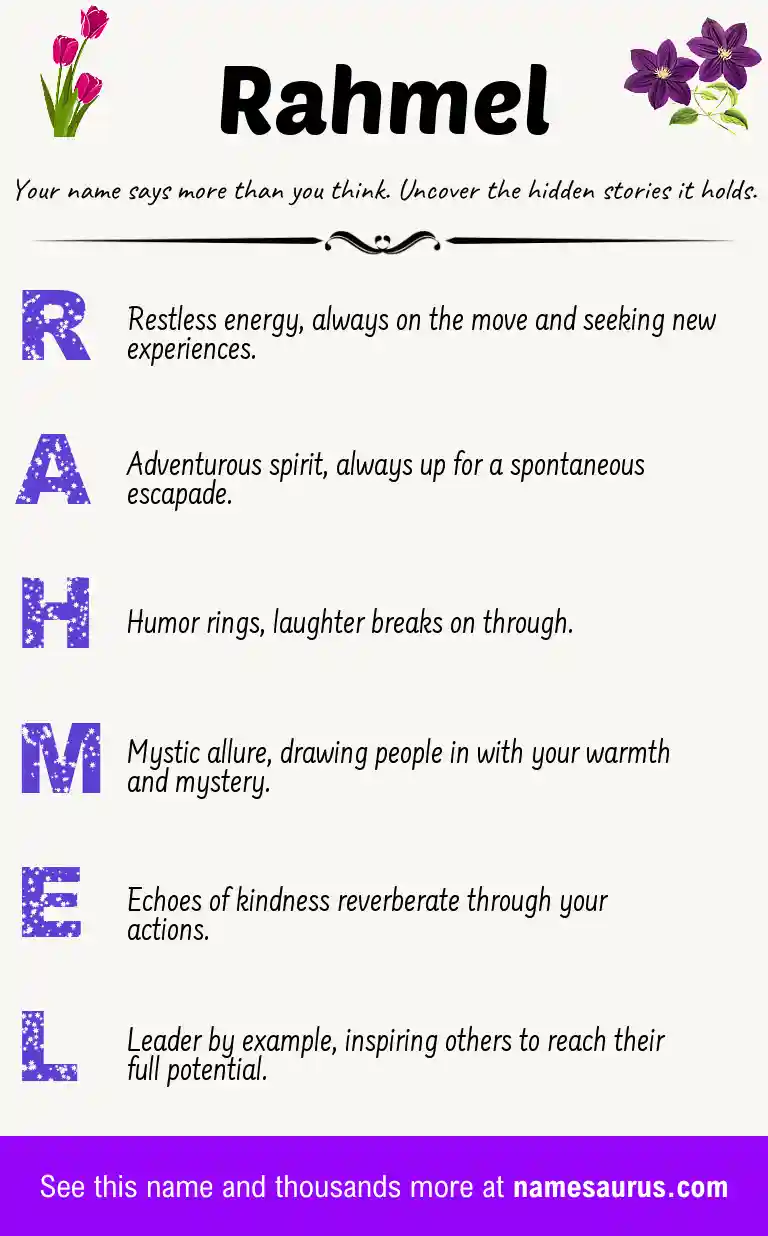 Acrostic poem about Rahmel.