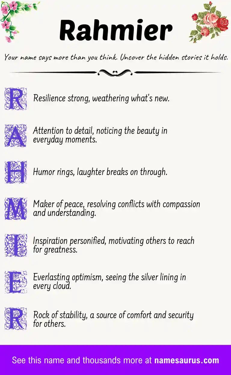 Acrostic poem about Rahmier.