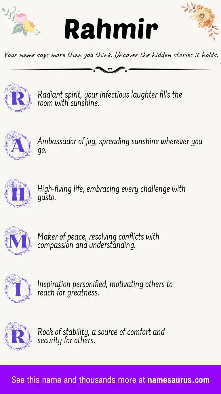 Acrostic poem about Rahmir.