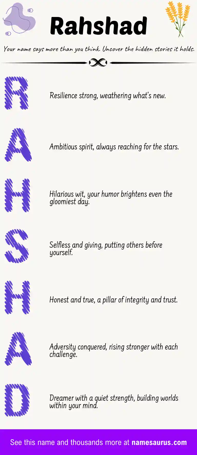 Acrostic poem about Rahshad.