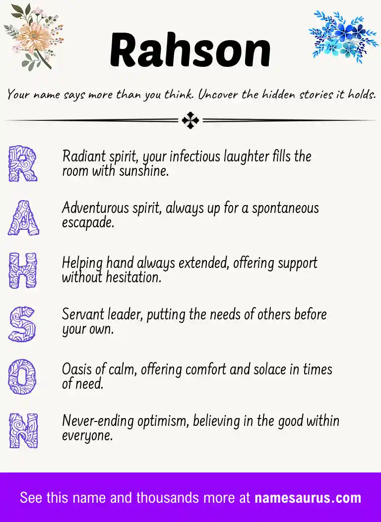 Acrostic poem about Rahson.