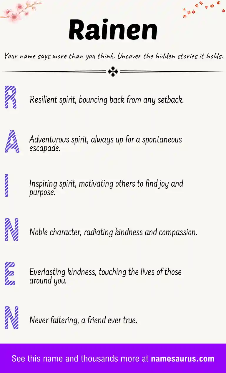 Acrostic poem about Rainen.