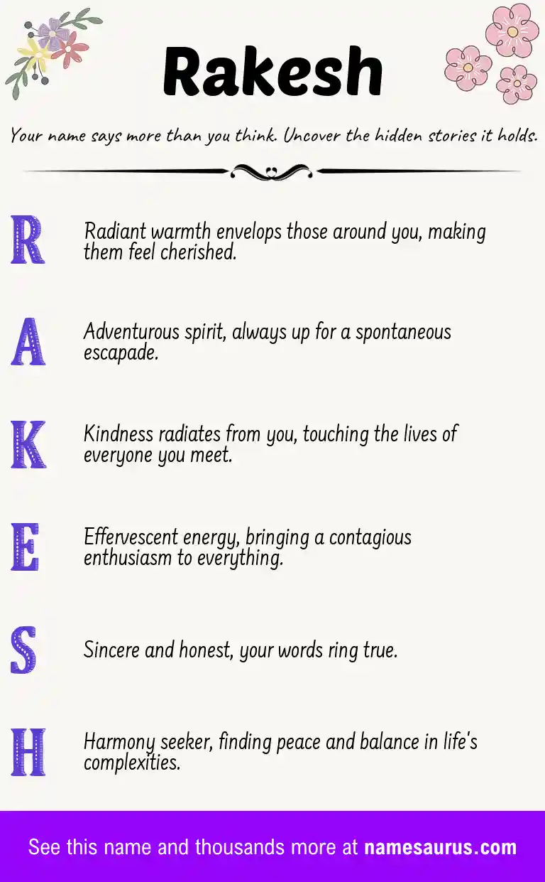 Acrostic poem about Rakesh.
