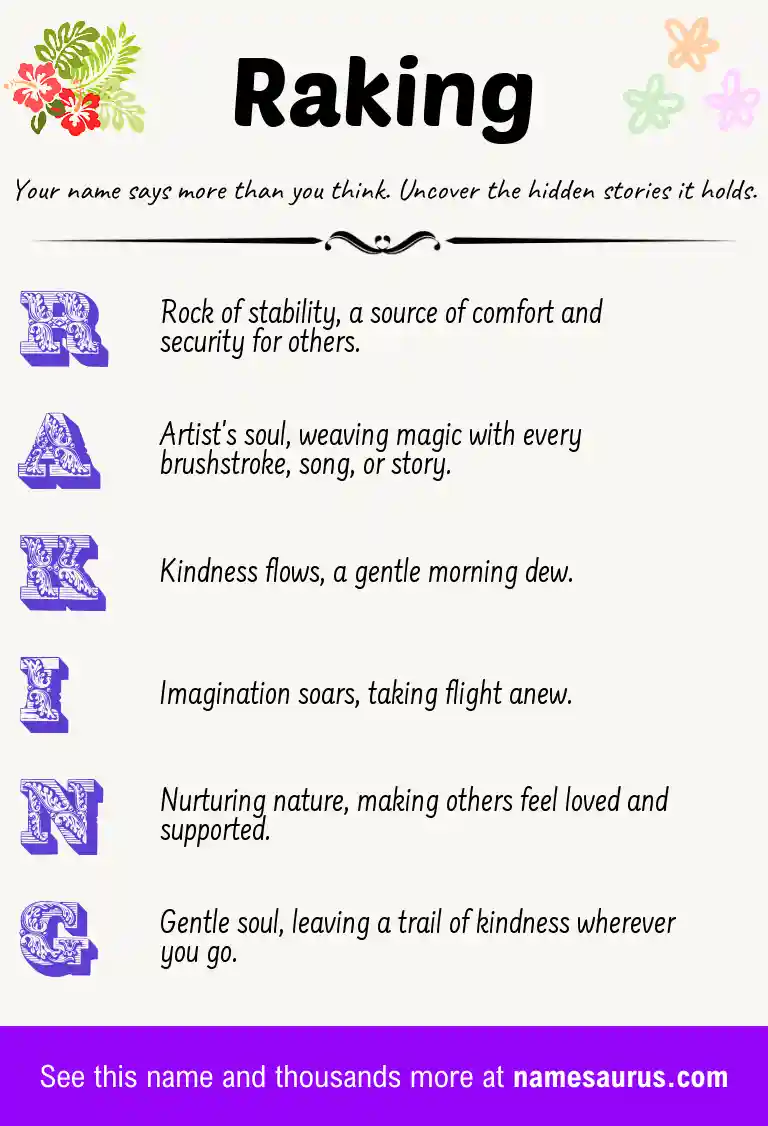 Acrostic poem about Raking.