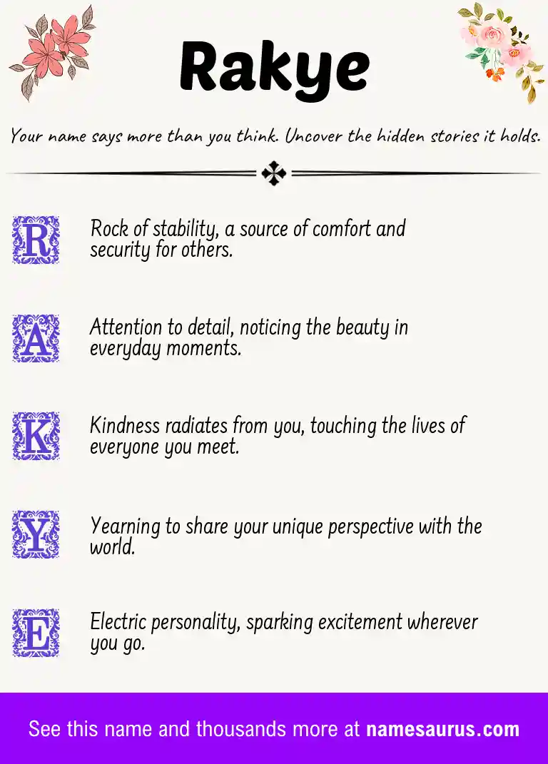 Acrostic poem about Rakye.
