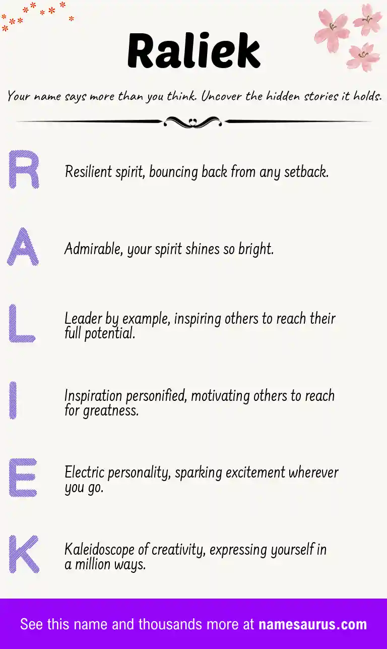 Acrostic poem about Raliek.