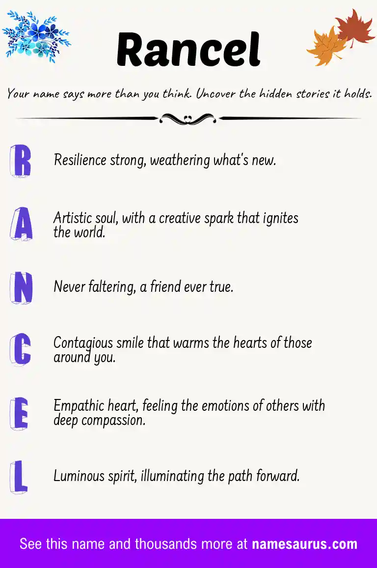 Acrostic poem about Rancel.