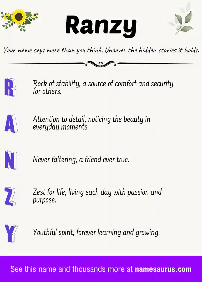 Acrostic poem about Ranzy.