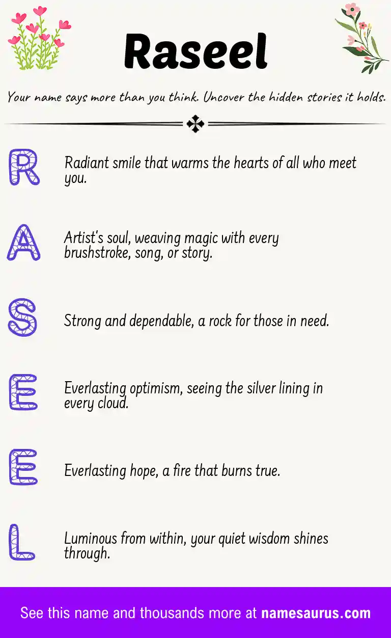 Acrostic poem about Raseel.