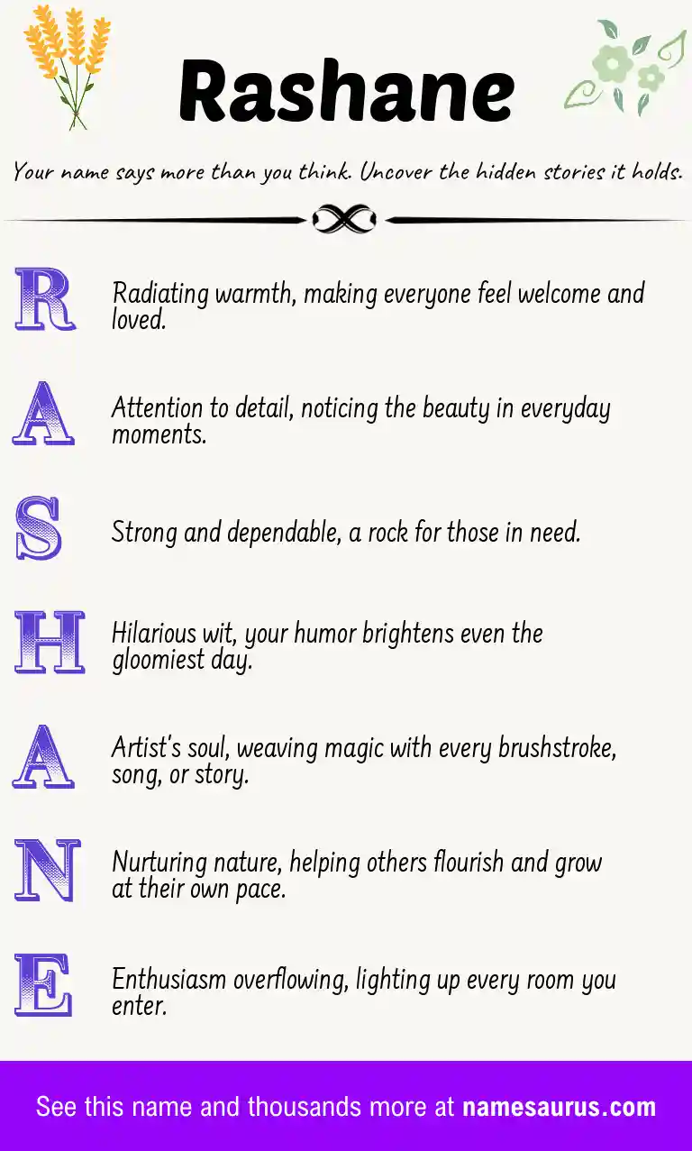 Acrostic poem about Rashane.