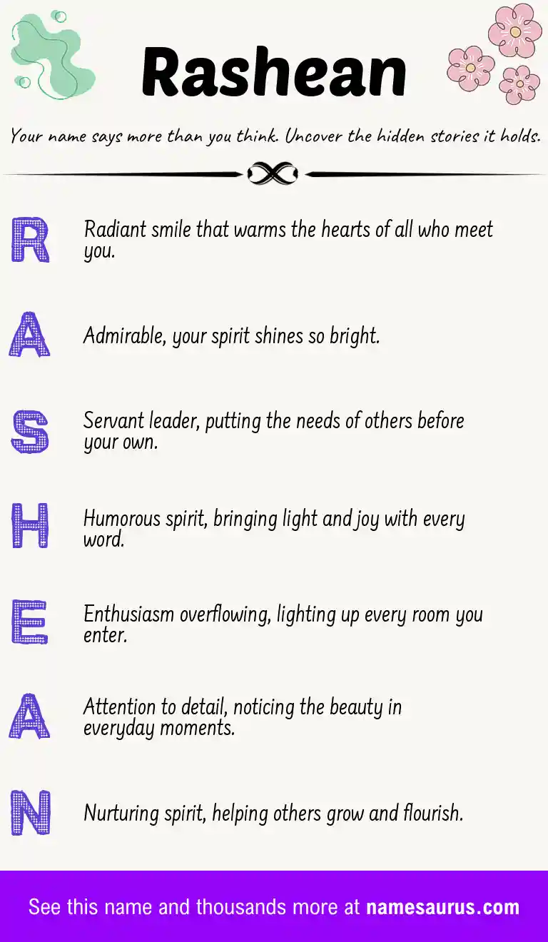 Acrostic poem about Rashean.