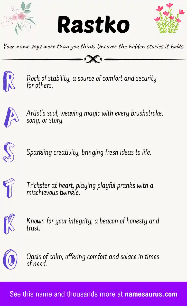 Acrostic poem about Rastko.