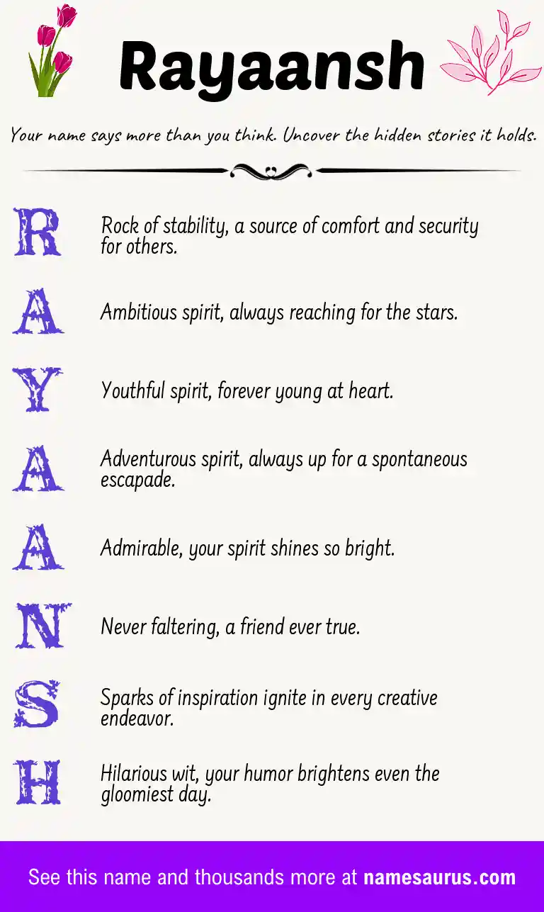 Acrostic poem about Rayaansh.