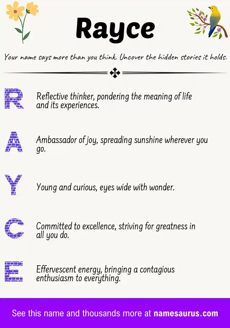 Acrostic poem about Rayce.