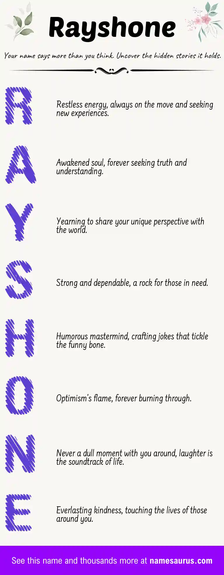 Acrostic poem about Rayshone.