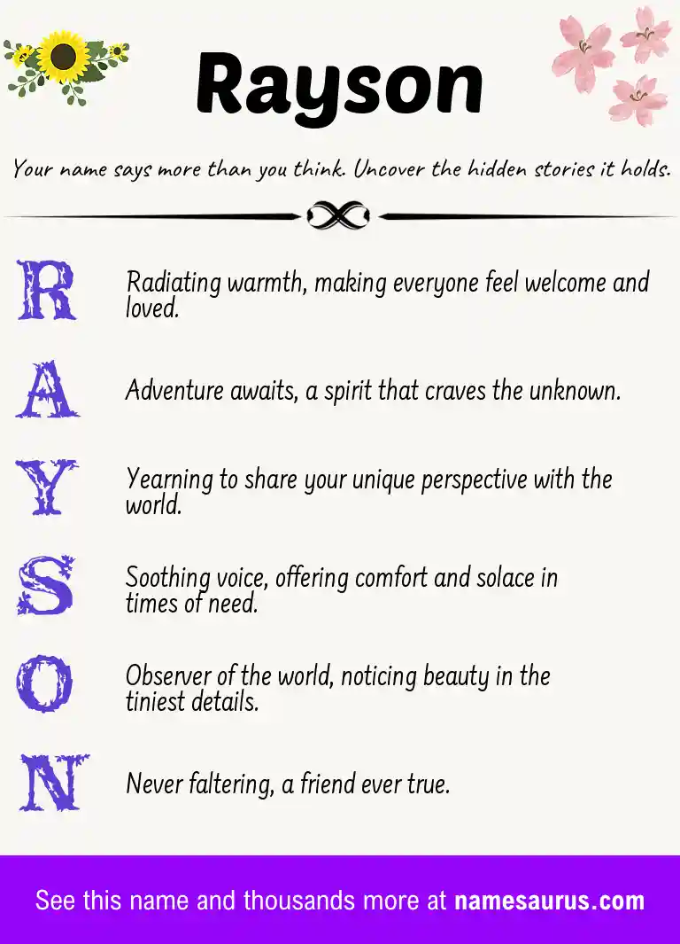 Acrostic poem about Rayson.