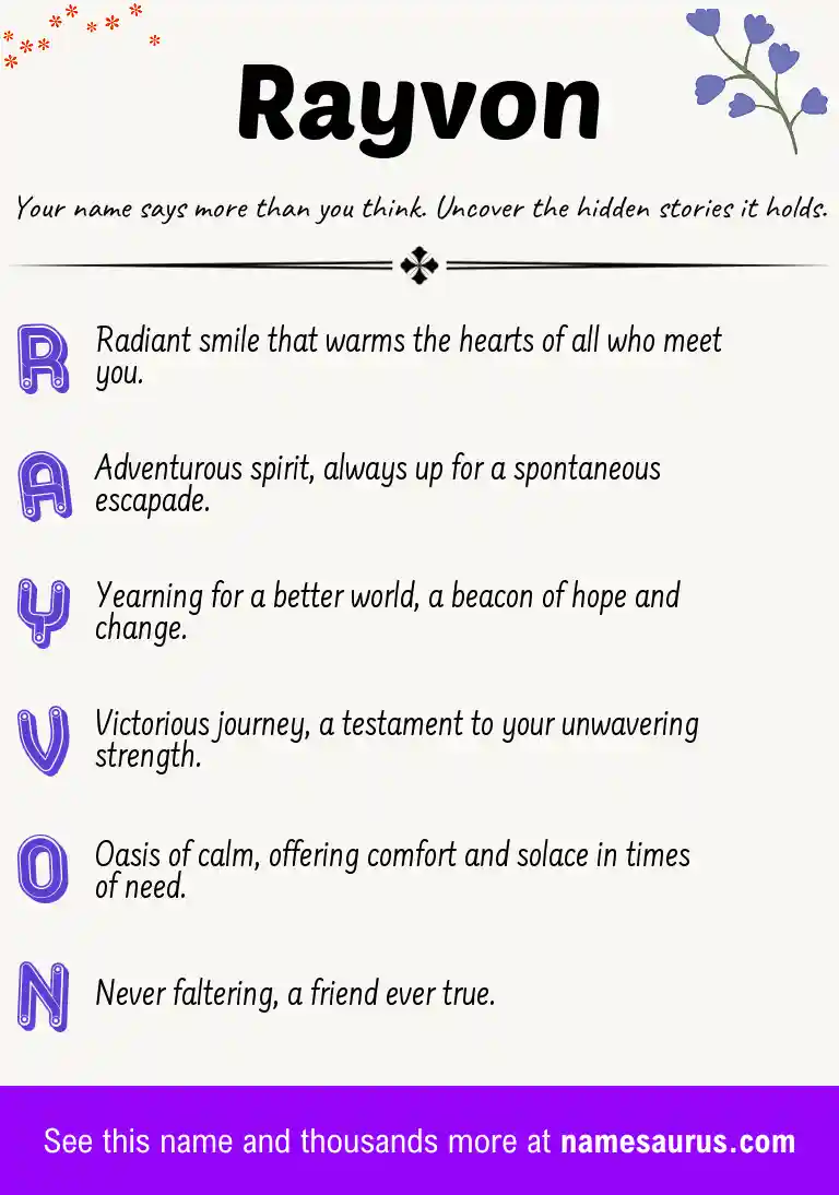 Acrostic poem about Rayvon.