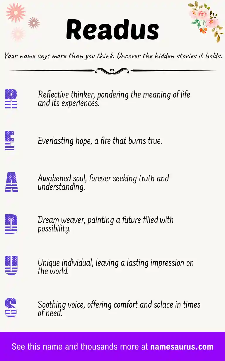Acrostic poem about Readus.