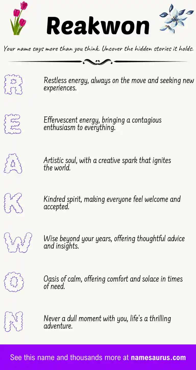 Acrostic poem about Reakwon.
