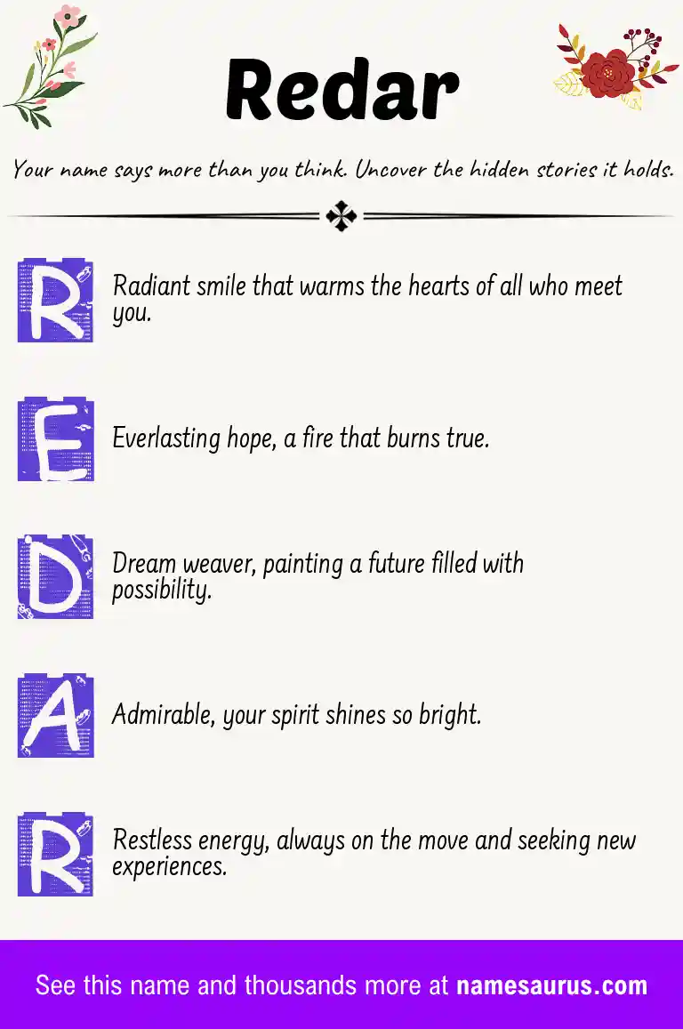Acrostic poem about Redar.