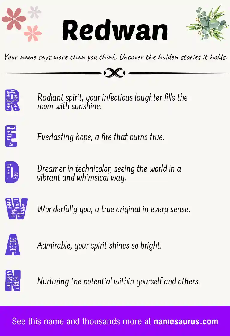 Acrostic poem about Redwan.