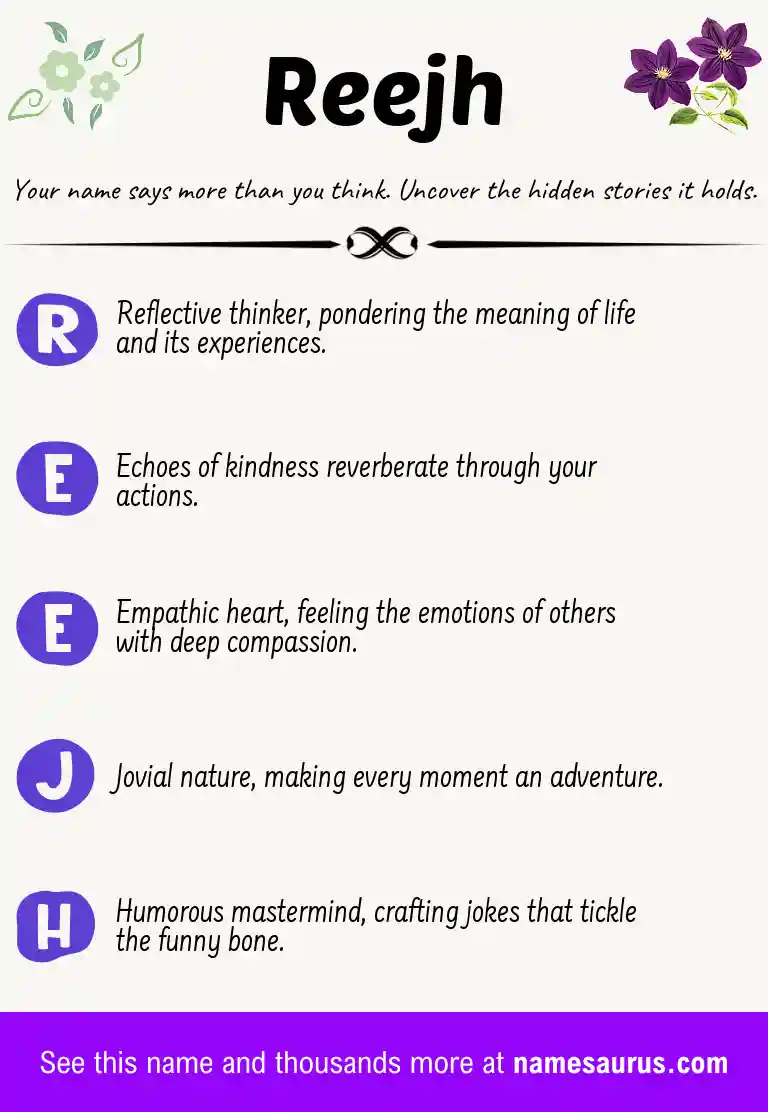 Acrostic poem about Reejh.