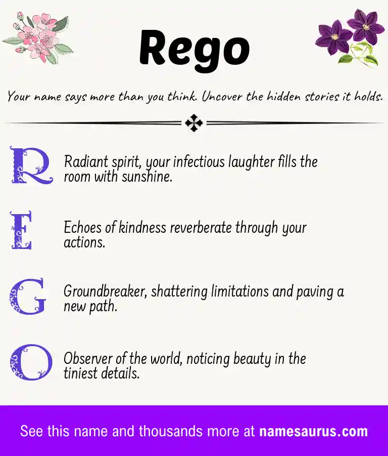 Acrostic poem about Rego.