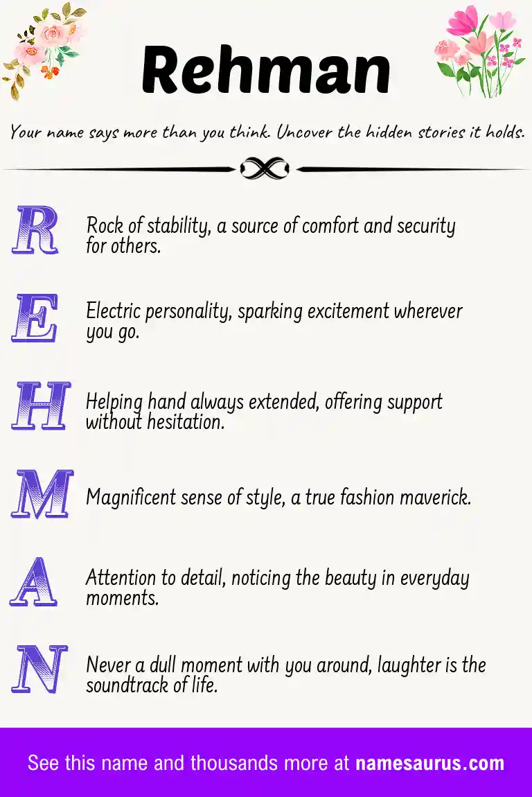 Acrostic poem about Rehman.