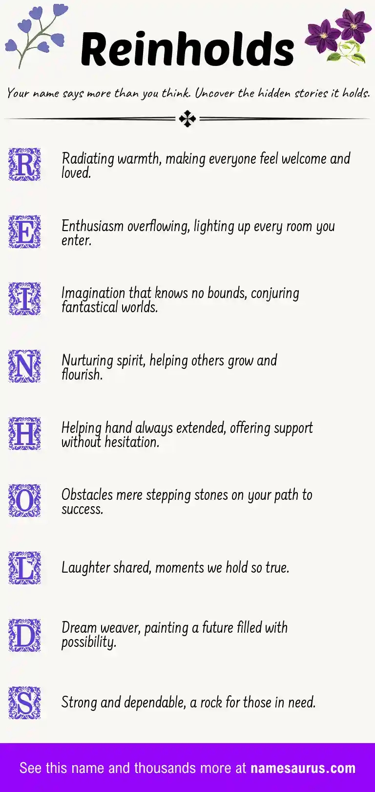 Acrostic poem about Reinholds.