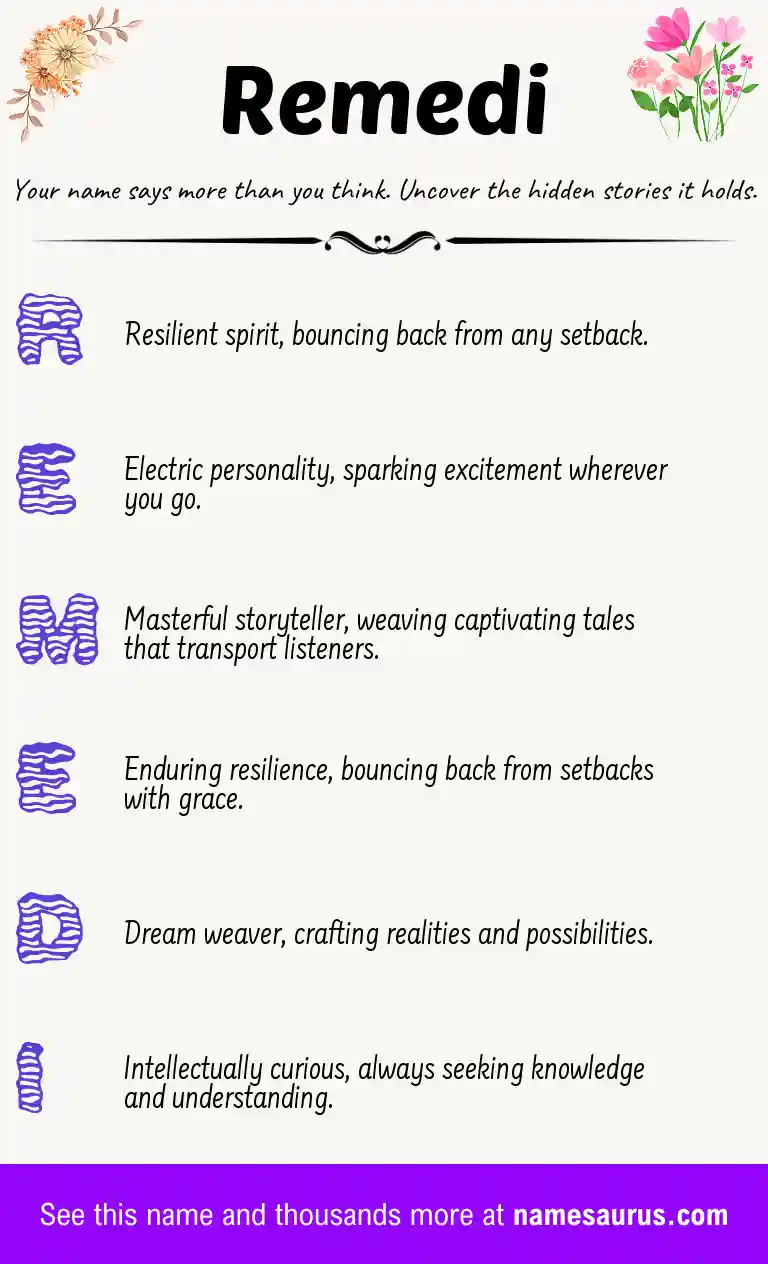 Acrostic poem about Remedi.