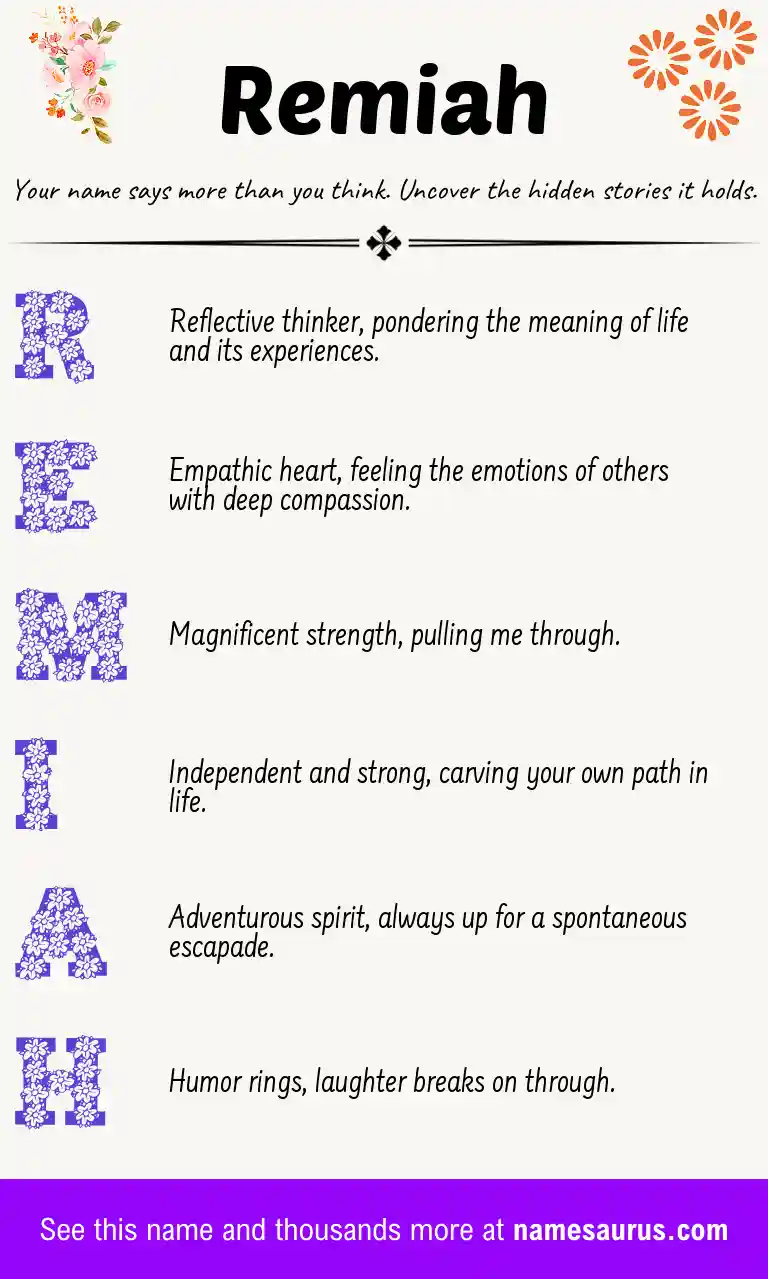 Acrostic poem about Remiah.
