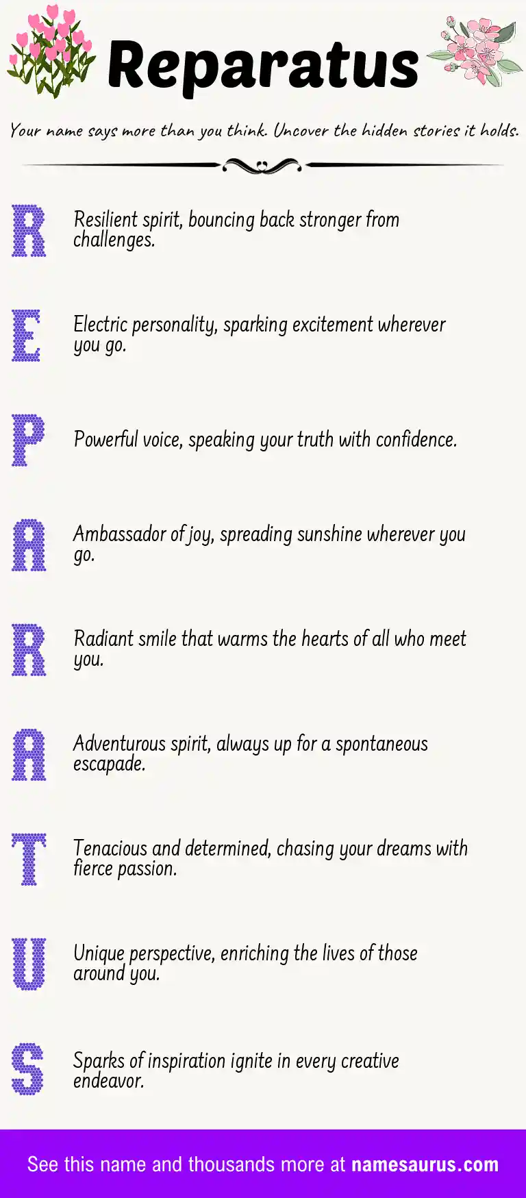 Acrostic poem about Reparatus.
