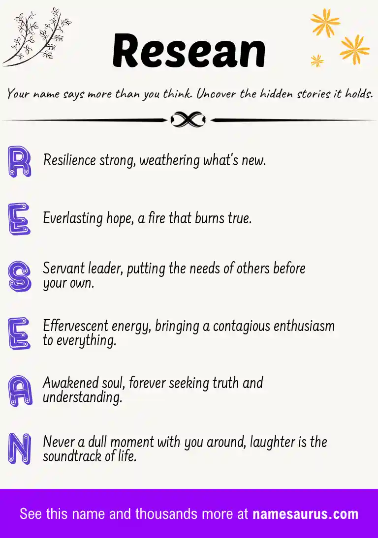 Acrostic poem about Resean.