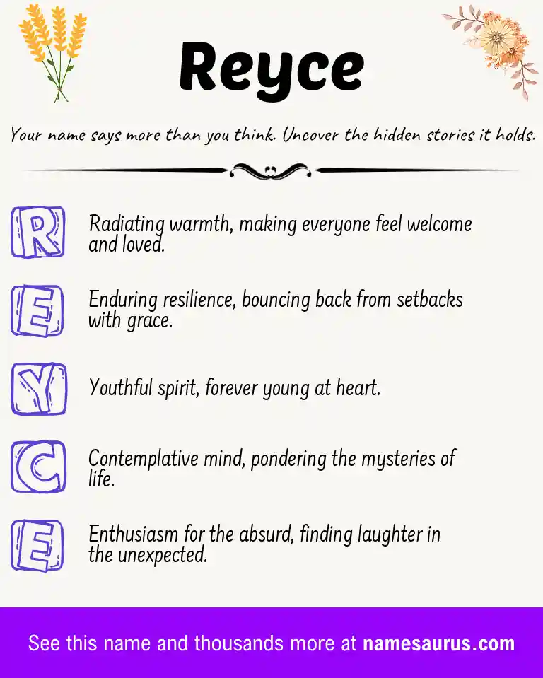 Acrostic poem about Reyce.