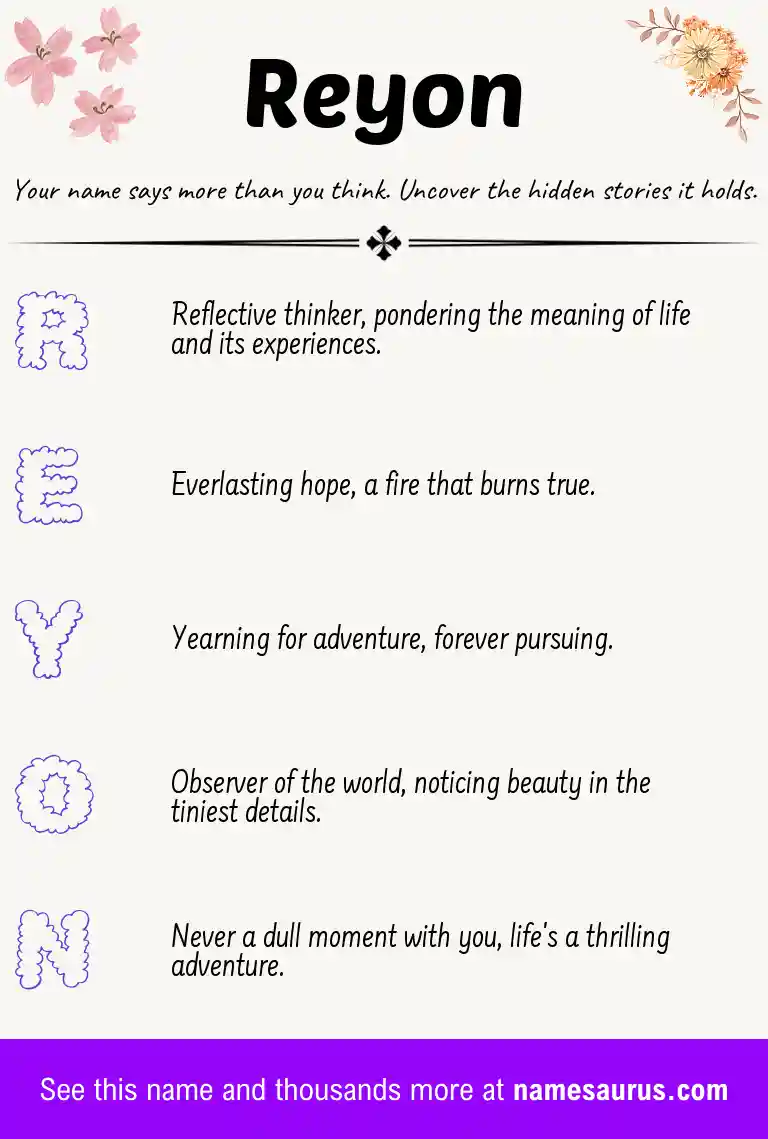 Acrostic poem about Reyon.